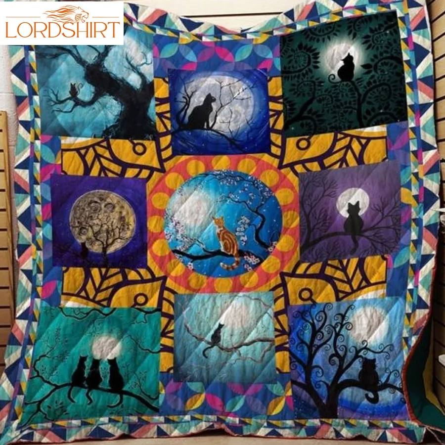 Cat Watching The Moon 3D Customized Quilt Blanket