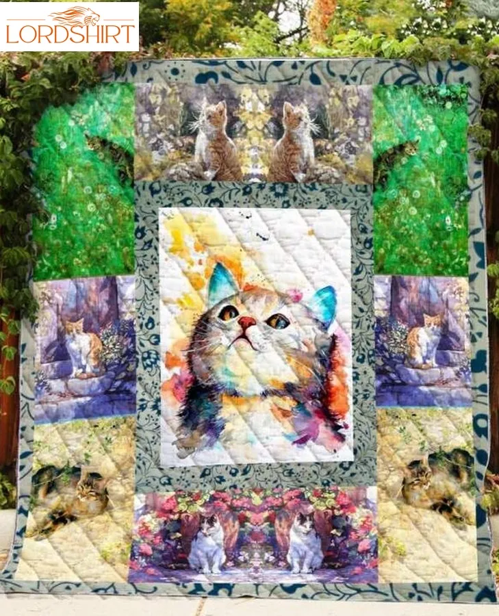 Cat Water Color 3D Customized Quilt