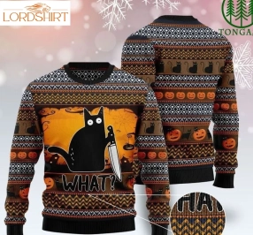 Cat What Murderous Black Cat With Knife Full Printing Ugly Sweater