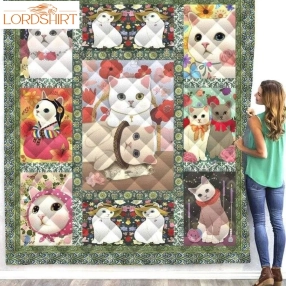 Cat White Lovely Cats 3D Quilt Blanket