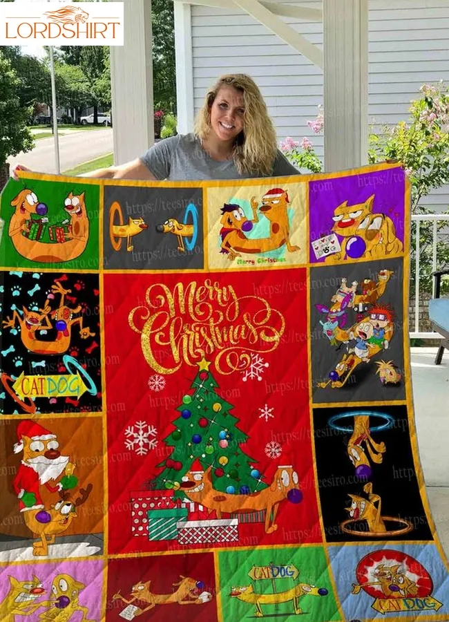 Catdog Christmas Quilt Blanket 01