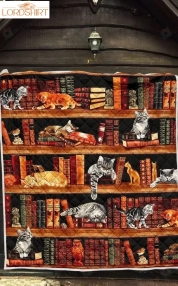 Cats On Bookshelf Funny Quilt Blanket For Cat And Book Lovers Great Customized Blanket For Birthday Christmas Thanksgiving Graduation Wedding Anniversary