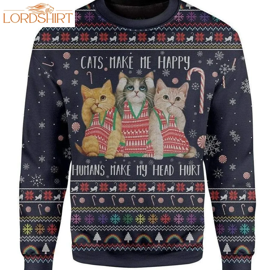 Cats Ugly Christmas Sweater All Over Print Sweatshirt Ugly Sweater