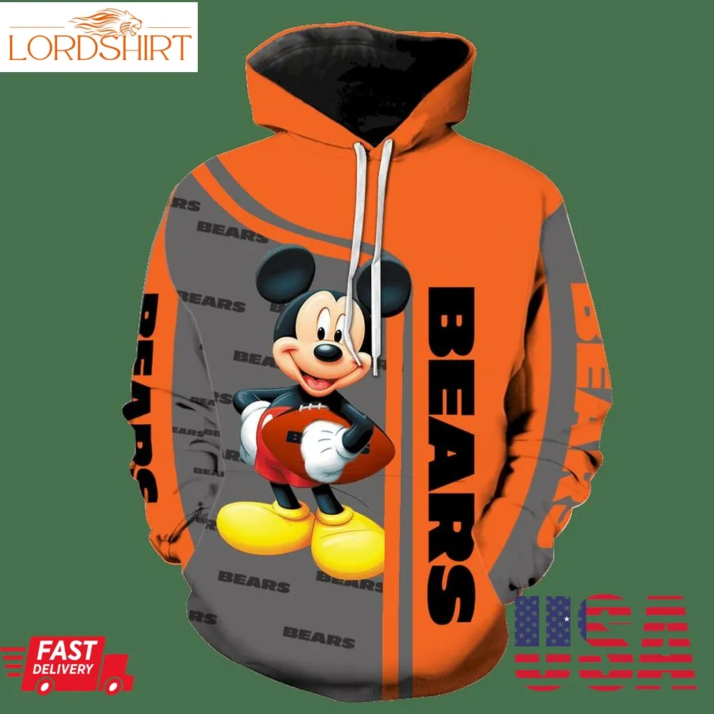 Chicago Bears Mickey Mouse New Full Over Print V1364 Hoodie Zipper