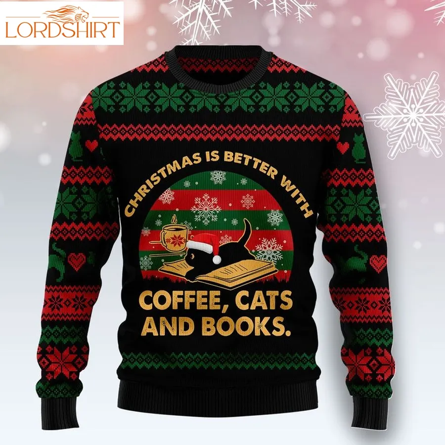 Christmas Better With Cat And Book Christmas Wool Sweater