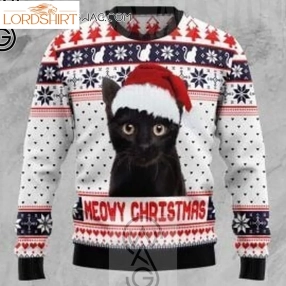 Christmas Black Cat Meowy Christmas Knitting Pattern Ugly Christmas Sweater