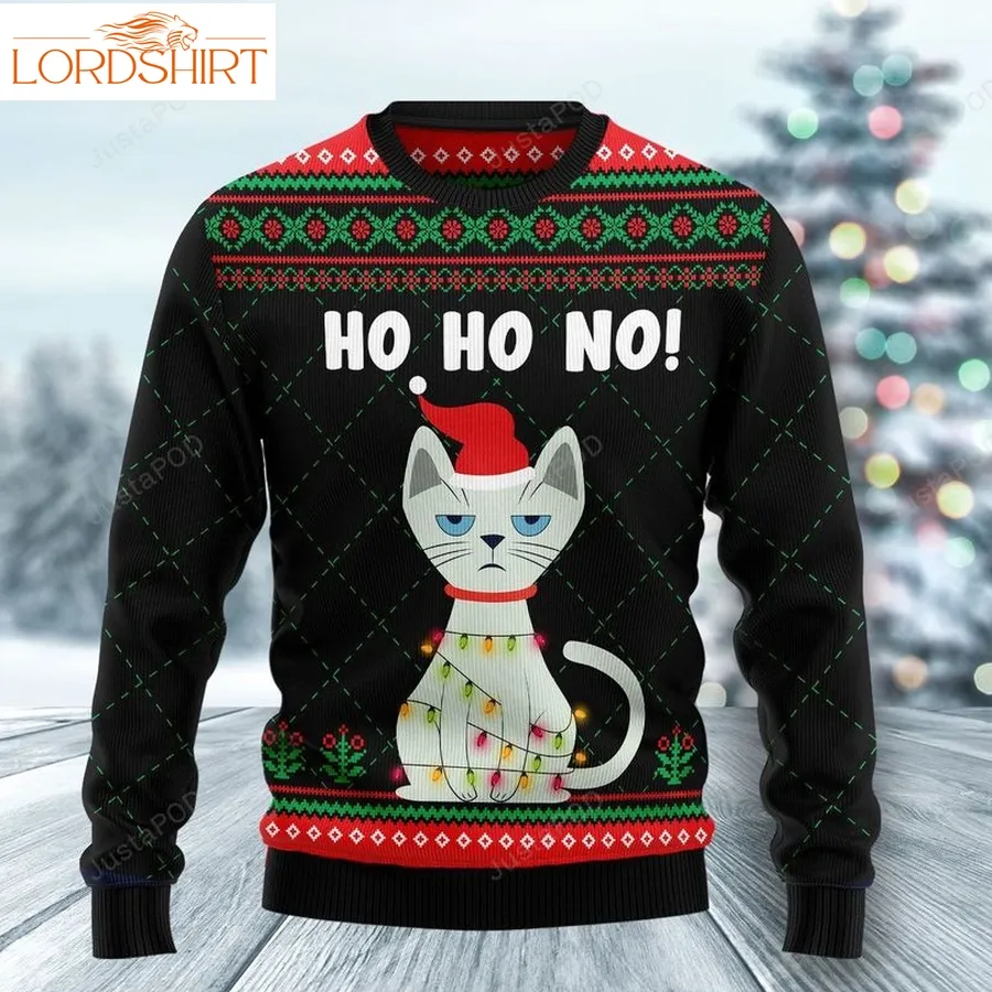 Cat Ho Ho No, Christmas Cat Ugly Christmas Sweater, Ugly Sweater