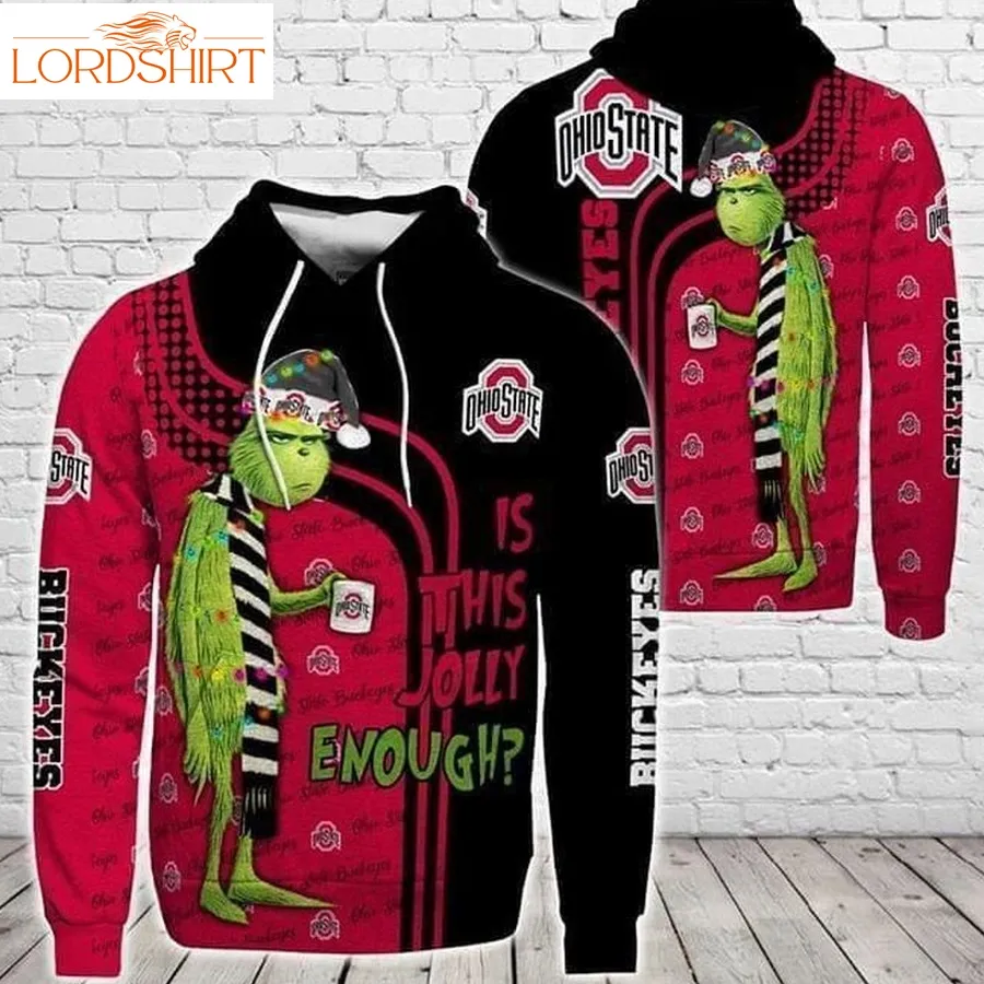 Christmas Grinch Is This Jolly Enough Ohio State Buckeyes Ncaa Skull 3D Hoodie For Men For Women All Over Printed Hoodie