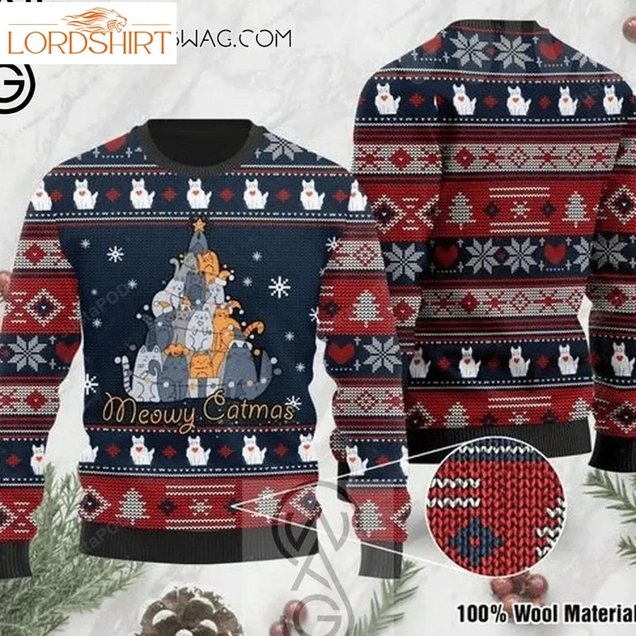 Christmas Meowy Catmas Knitting Pattern Ugly Christmas Sweater