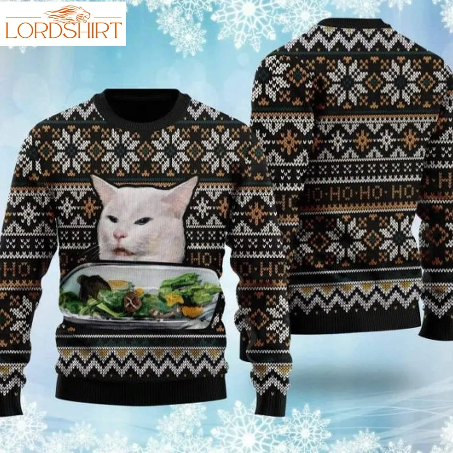 Christmas Sweater 3D Woman Yelling At Cat Meme Couple