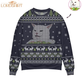 Christmas Ugly Pattern Cat Custom All Over Print Sweater, Personalized Christmas Ugly Sweater Shirt