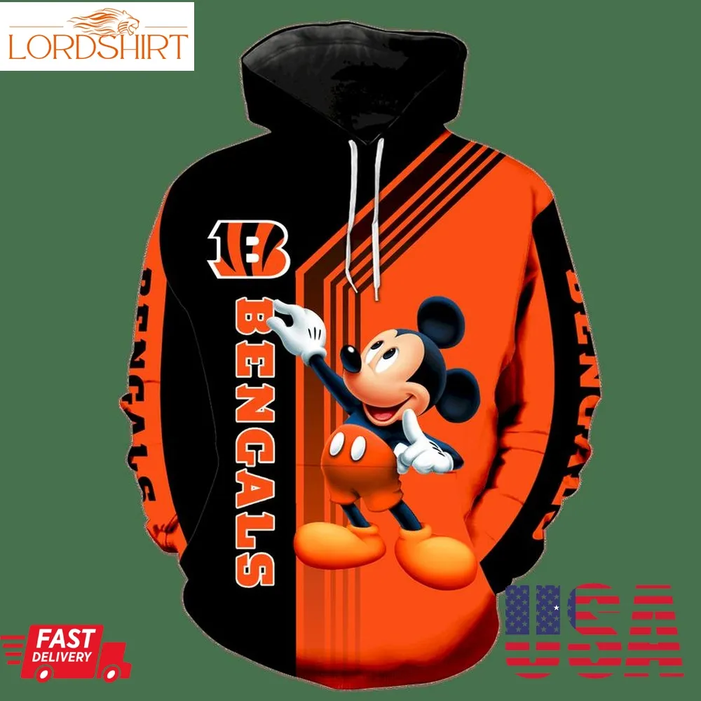 Cincinnati Bengals Mickey Mouse New Full All Over Print K1234 Hoodie Zipper