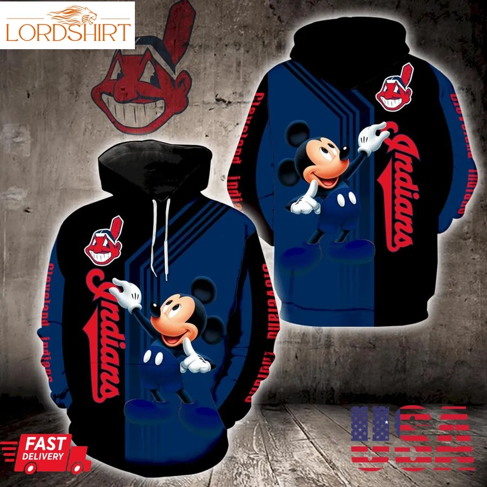 Cleveland Indians Mickey Mouse Full Print K1381 Hoodie And Zipper