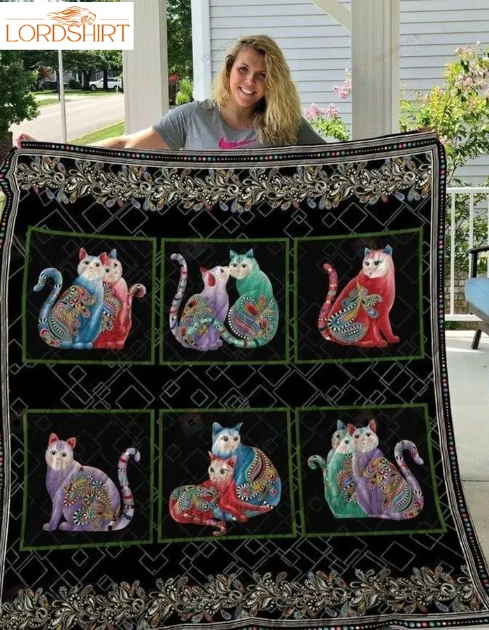 Colorful Cat Flower Pattern Quilt Blanket Great Customized Gifts For Birthday Christmas Thanksgiving Perfect Gifts For Cat Lover