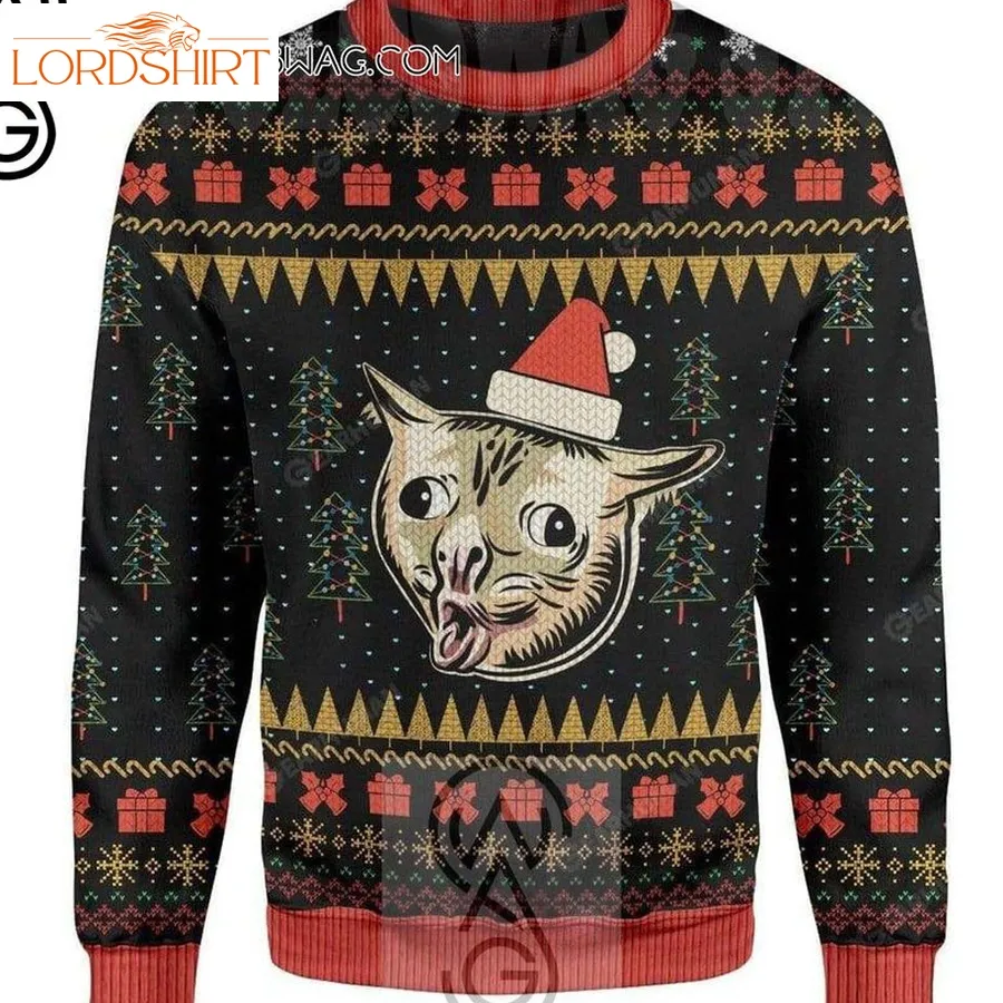 Coughing Cat Meme Knitting Pattern Ugly Christmas Sweater