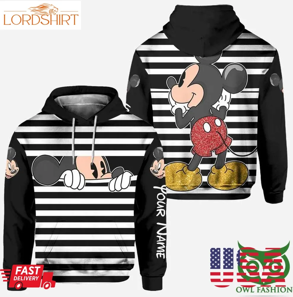 Custom Name Mickey Mouse Black White 3D Hoodie