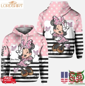 Custom Name Mickey Mouse Pink And White 3D Hoodie