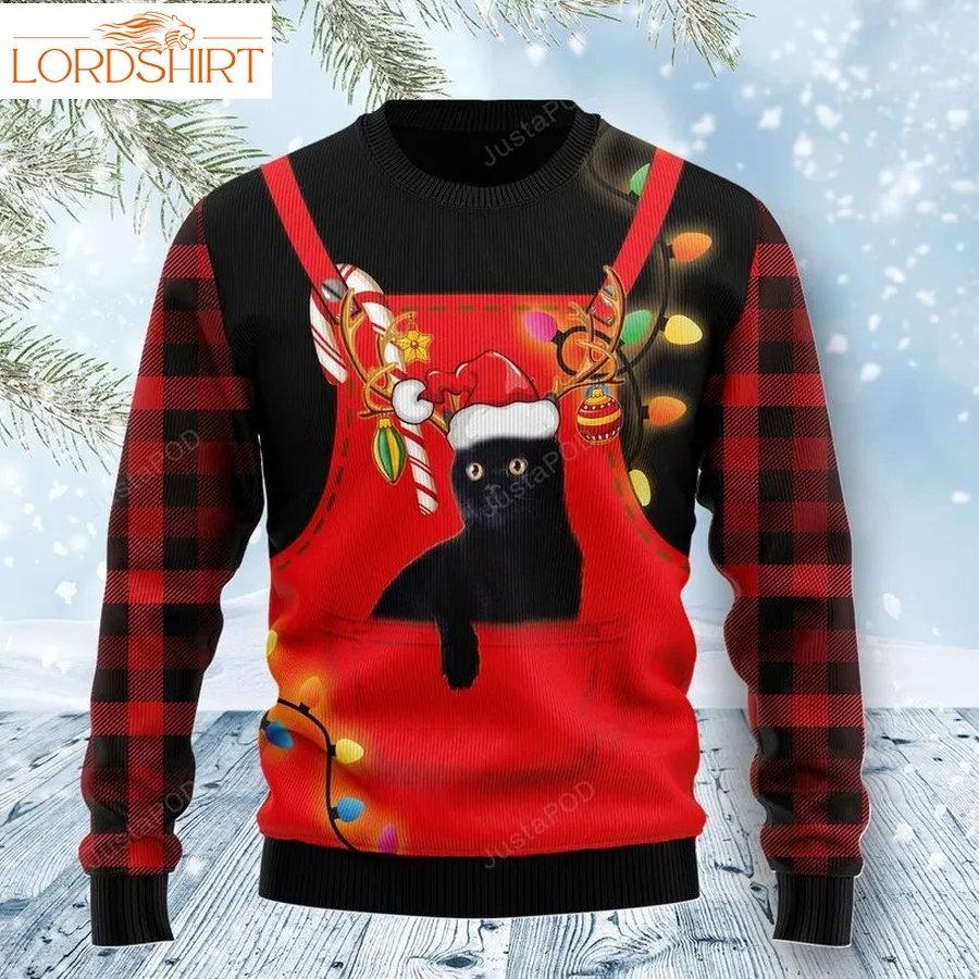 Cute Black Cat In Pocket Ugly Christmas Sweater, Ugly Sweater, Christmas Sweaters, Hoodie, Sweater