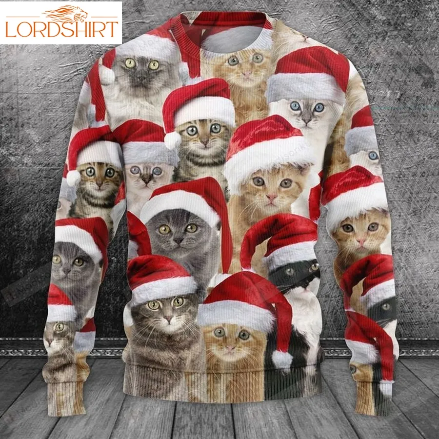 Cute Christmas Cat Ugly Christmas Sweater, All Over Print Sweatshirt