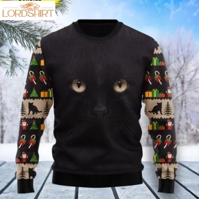 Cute Ugly Christmas Sweater Unisex Black Cat Cute Face