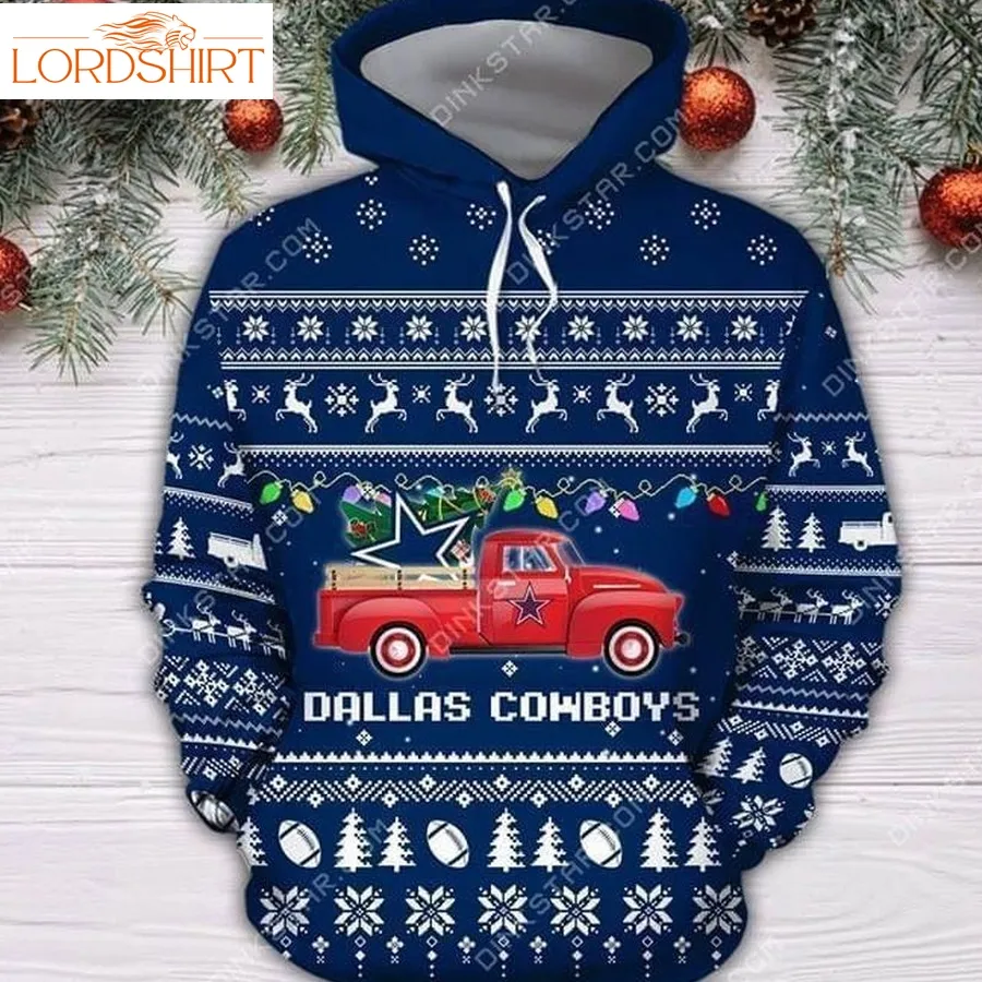 Dallas Cowboys Christmas Truck Ugly Christmas 3D Hoodie All Over Print