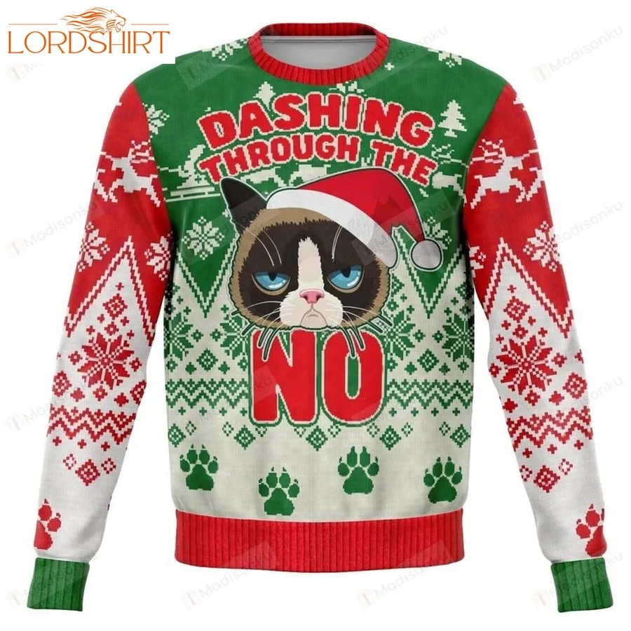 Dashing Through The No  Cat Ugly Christmas Sweater, All Over Print Sweatshirt