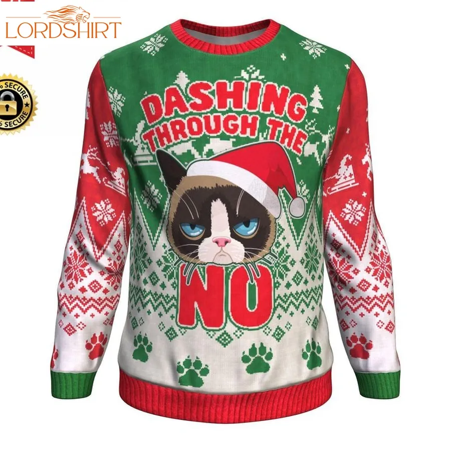 Dashing Through The No! Grumpy Cat All Over Printed Wool Sweater