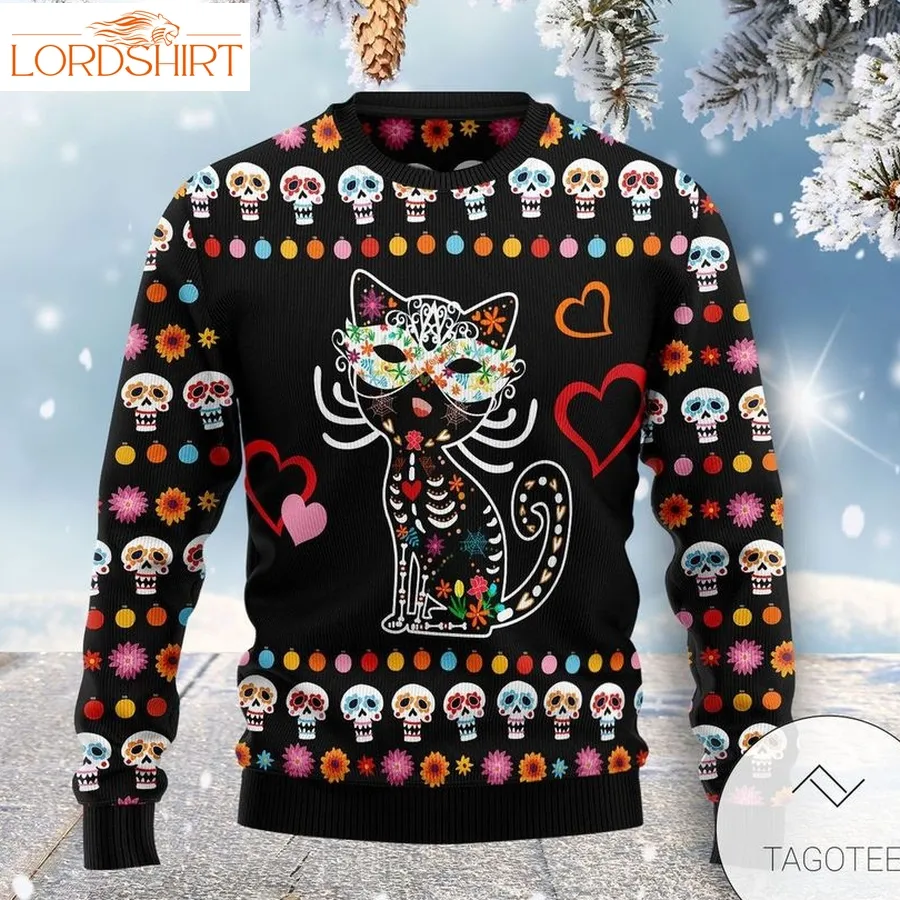 Day Of The Dead Black Cat Ugly Sweater