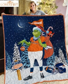 Denver Broncos Grinch Santa Quilt Blanket