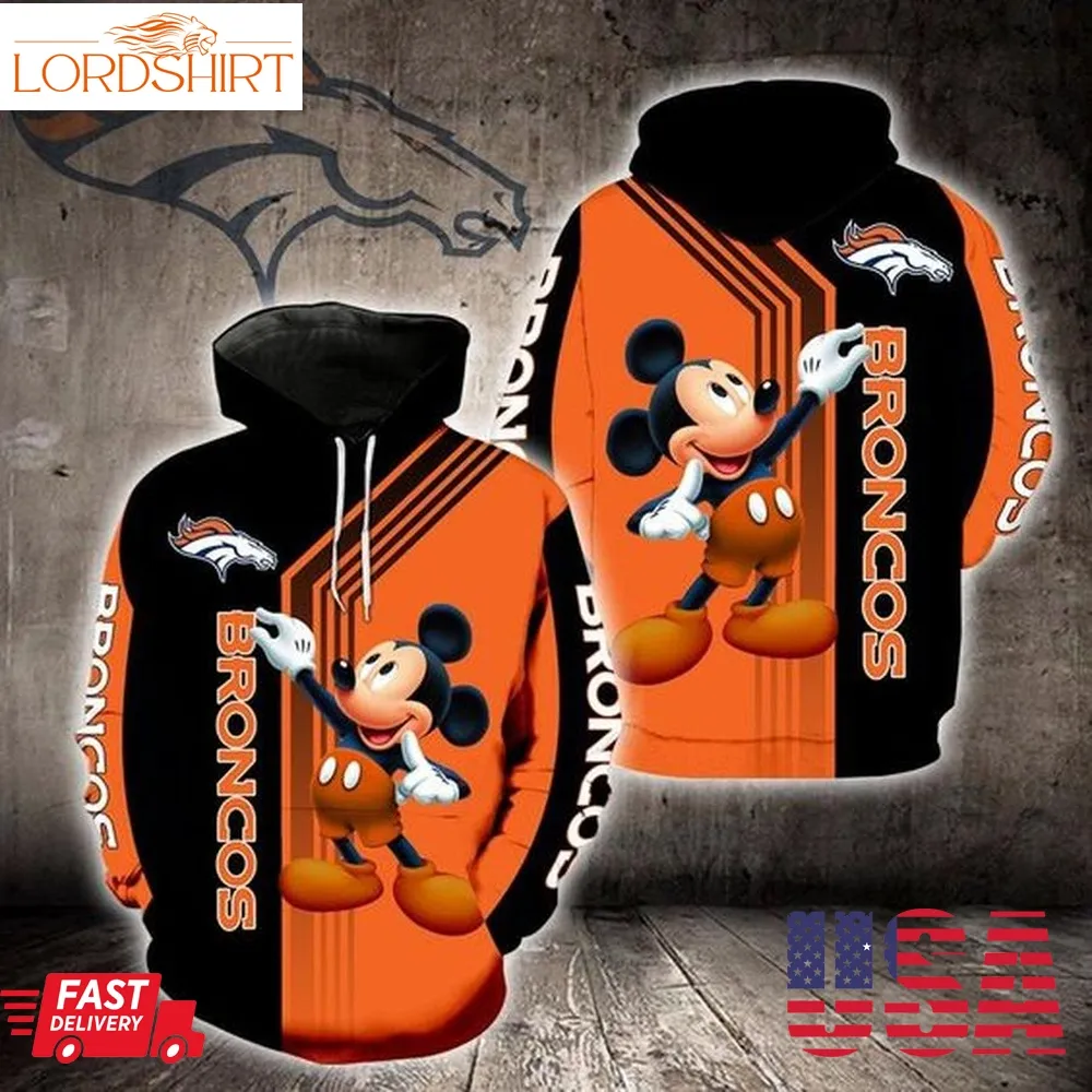 Denver Broncos Mickey Mouse 3D Hoodie