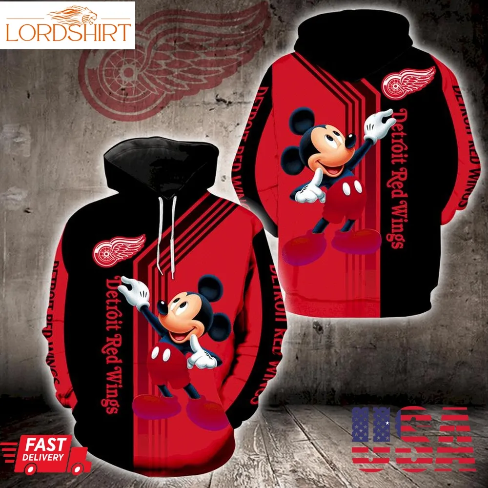 Detroit Red Wings Mickey Mouse Full Print V1541 Hoodie