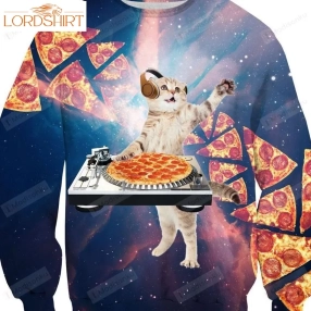 Dj Pizza Cat Ugly Christmas Sweater, All Over Print Sweatshirt