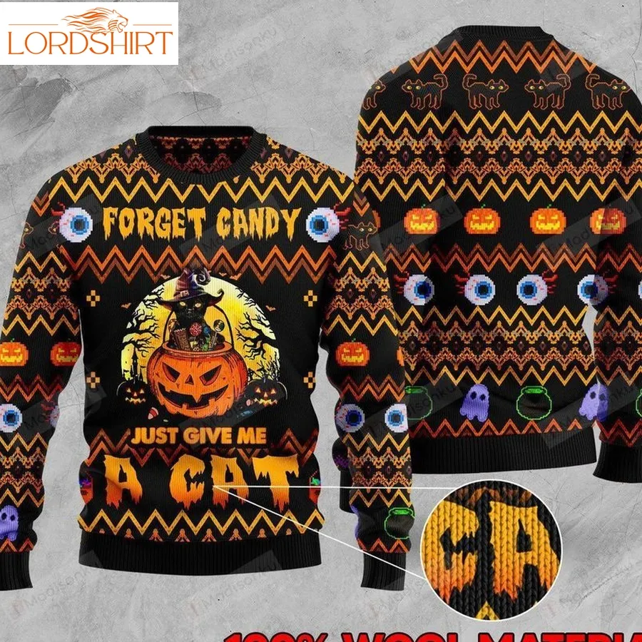 Forget Candy Just Give Me A Cat Black Ugly Christmas Sweater, All Over Print Sweatshirt