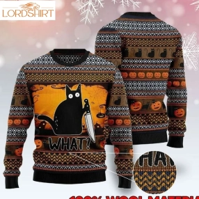 Funny Black Cat What Ugly Christmas Sweater