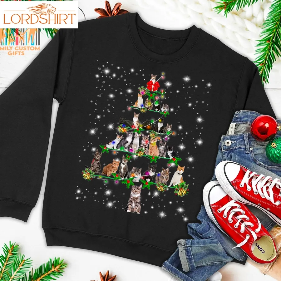 Funny Cats Christmas Tree Tee Ornament Decor Gift Ugly Christmas Sweater T Shirt