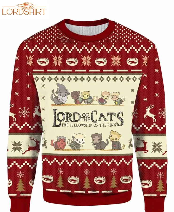 Funny Lord Of The Cats The Fellowship Of The Ring All Over Print 3D Ugly Christmas Sweater