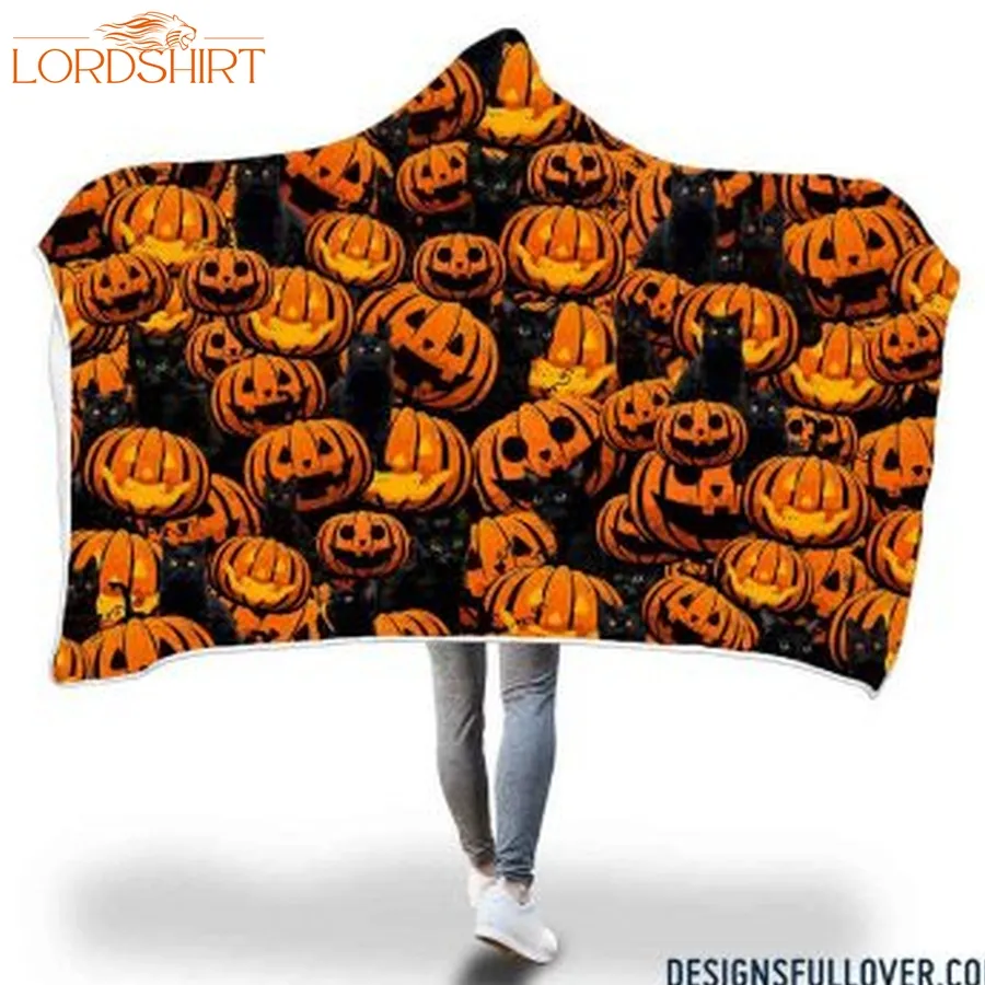 Gift Ideas Halloween Black Cat Pumpkin Hooded Blanket