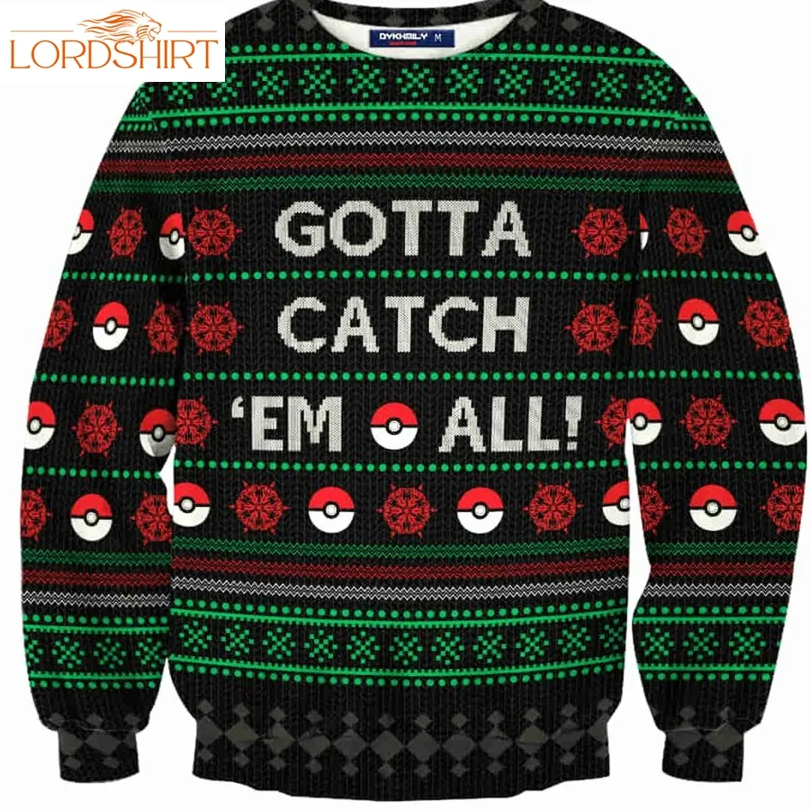 Gotta Catch Em All Wool Knitted Sweater, Pokemon 3D Sweater