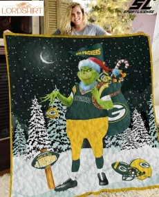 Green Bay Packers Grinch Santa Quilt Blanket