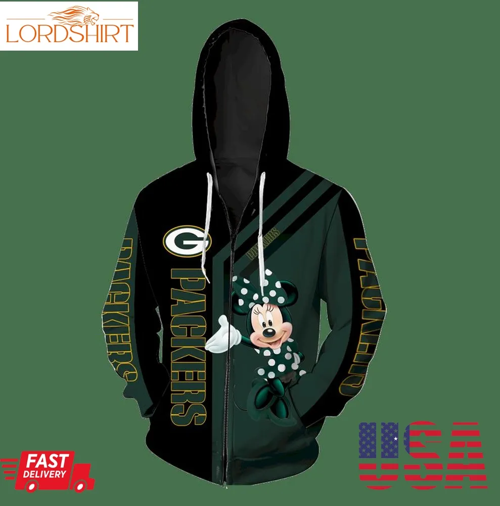 Green Bay Packers Minnie Mouse Full Print V1458 Hoodie And Zipper