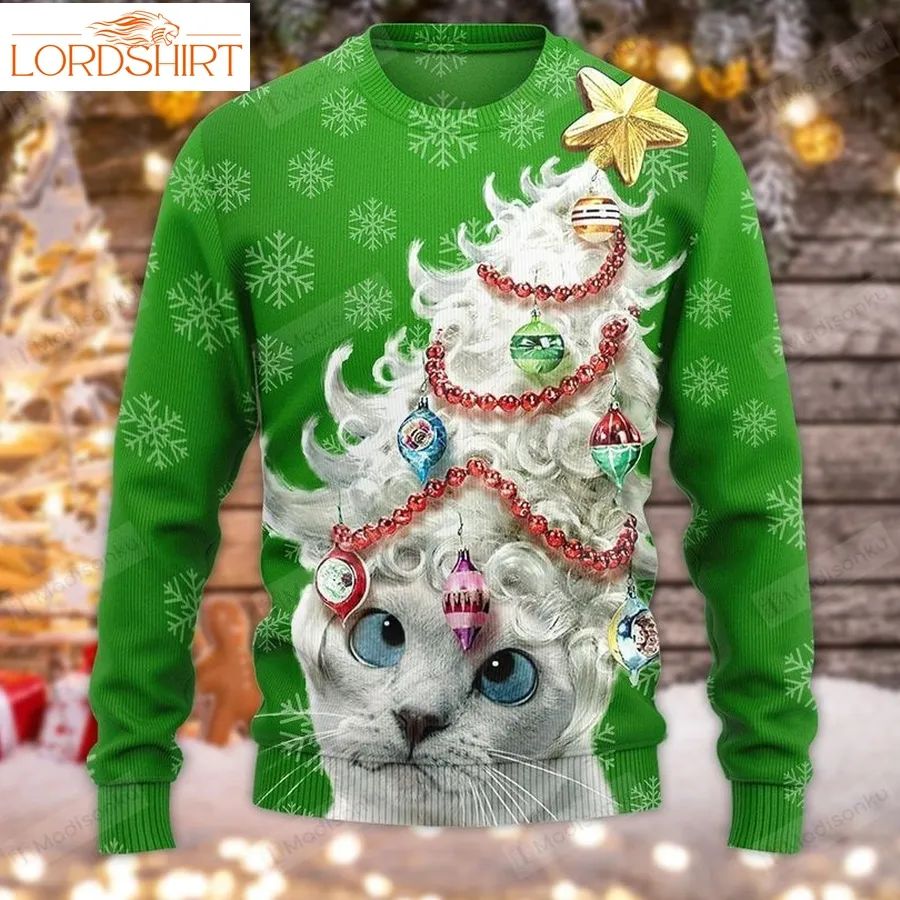 Green Christmas Cat Ugly Christmas Sweater, All Over Print Sweatshirt