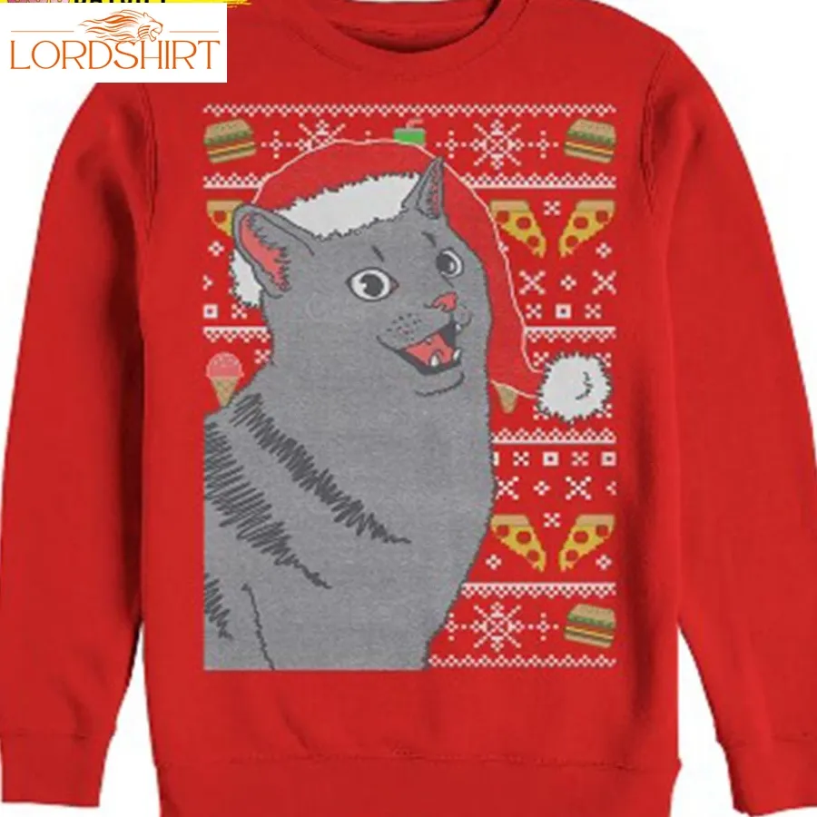 Grey Cat Happy Christmas Cat Ugly Christmas Sweater