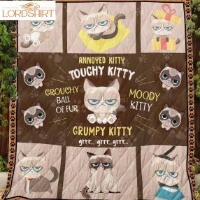 Grumpy Cat Annoyed Kitty Touchy Kitty Quilt Blanket Great Customized Gifts For Birthday Christmas Thanksgiving Perfect Gifts For Cat Lover