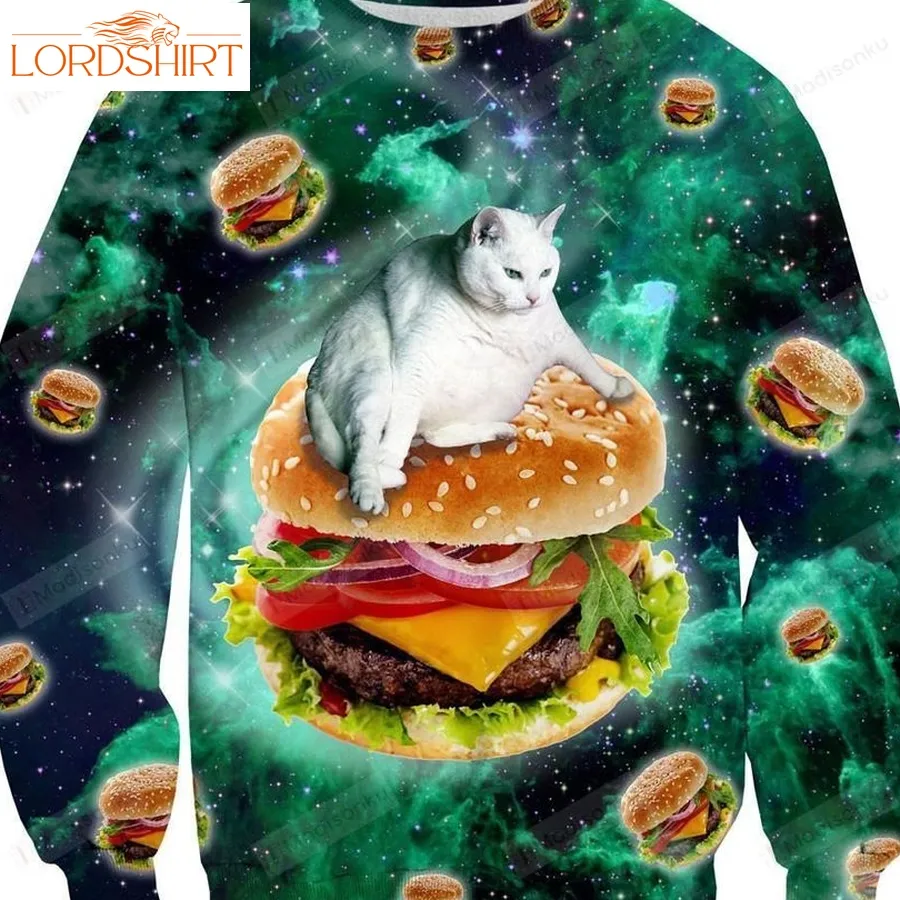 Hamburger Cat Ugly Christmas Sweater, All Over Print Sweatshirt