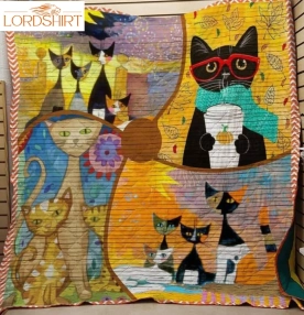 Happy Cat Family 3D Customized Quilt Blanket