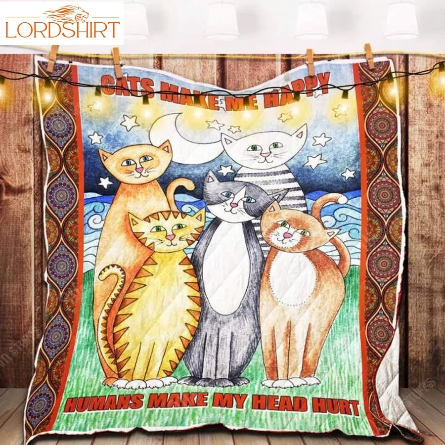 Happy Cats 3D Customized Quilt Blanket