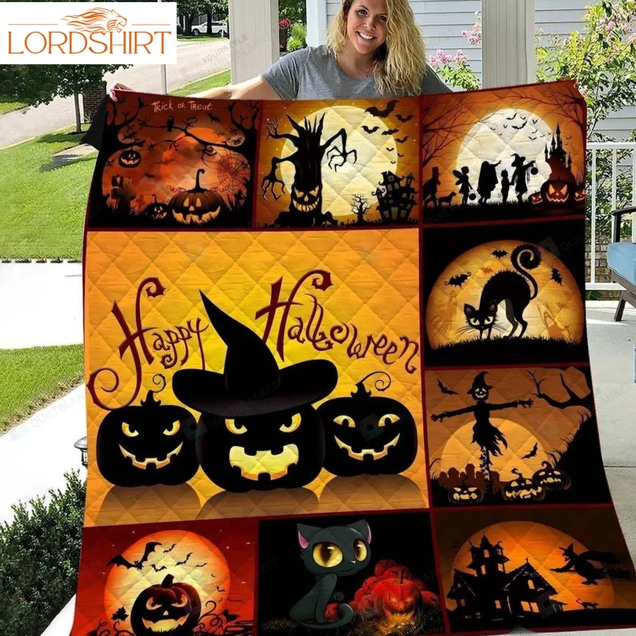 Happy Halloween Pumpkin Halloween And Black Cat Quilt Blanket Great Customized Blanket Gifts For Birthday Christmas Thanksgiving