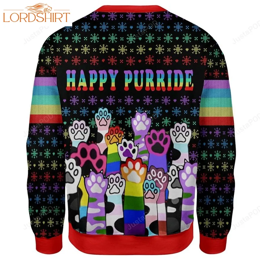 Happy Purride Cat Lgbt Ugly Christmas Sweater All Over Print