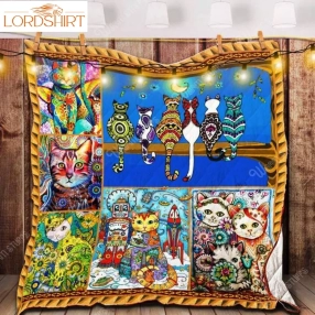 Hippie Cat 3D Customized Quilt Blanket