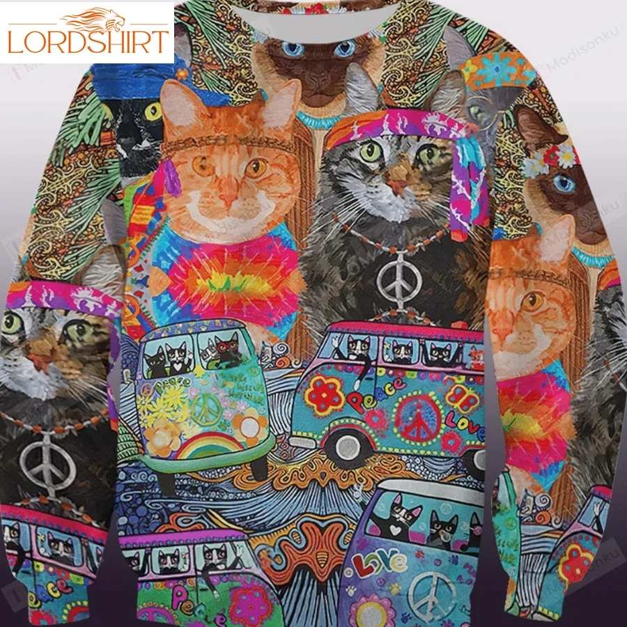 Hippie Cat Ugly Christmas Sweater, All Over Print Sweatshirt